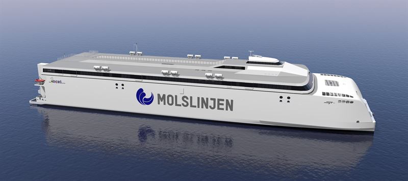 An artist rendering of a catamaran high-speed ferry