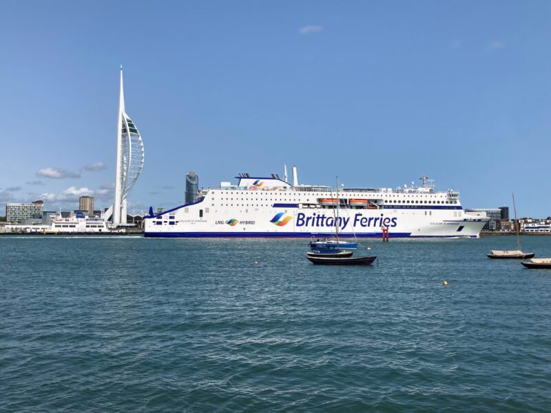 The new LNG-electric hybrid ferry receives two dedicated hours of charge time whilst docked at Portsmouth International Port