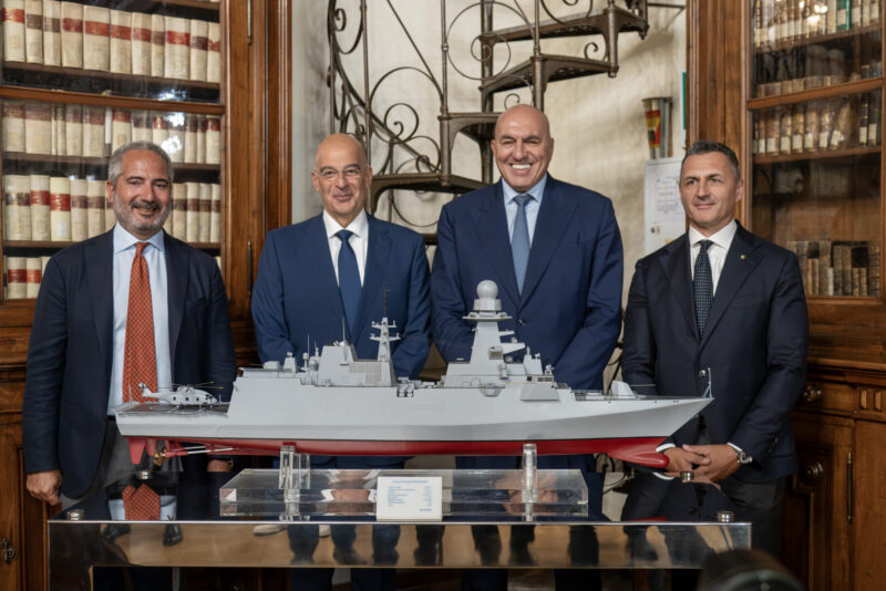 Officials from Italy and Greece sign the FREMM frigates transfer agreement in Rome