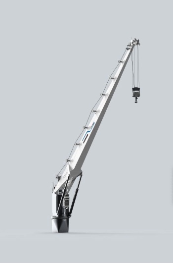Rendering of the white Liebherr LS-C 60 cylinder-luffing ship crane with its boom raised and hook lowered