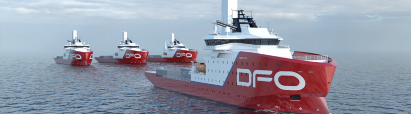Render of Vard-designed offshore vessels for Dong Fang Offshore at sea