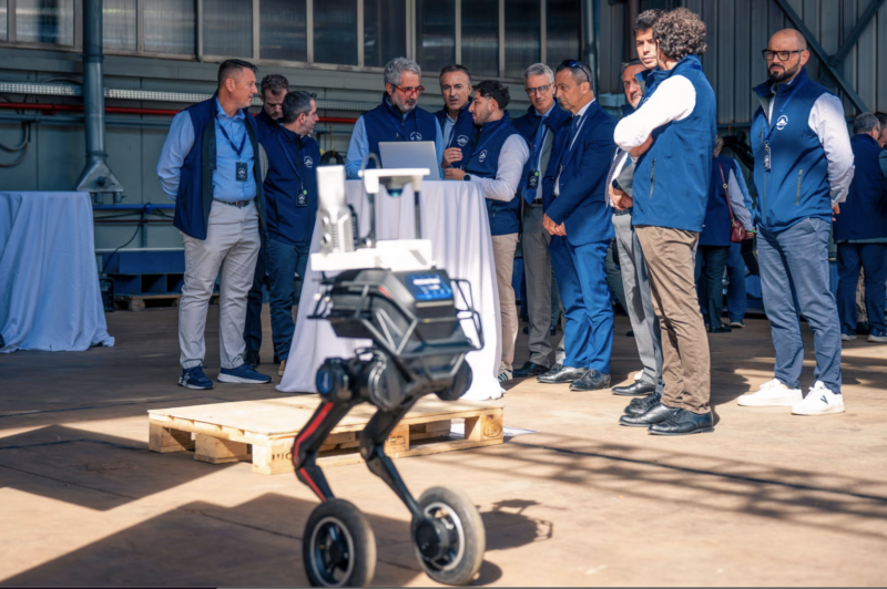 Wheeled-leg robot demonstrated to Fincantieri staff at the BOOST² showcase at the Castellammare di Stabia shipyard